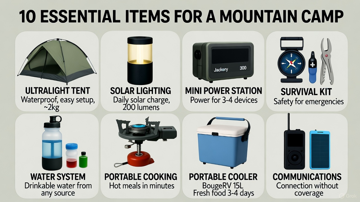 "10 Cosas para Llevar a un Campamento en la Montaña" "10 Things to Bring to a Mountain Camp"