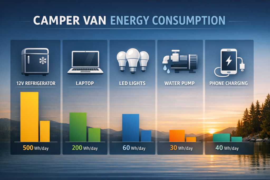 Cómo Elegir el Panel Solar Perfecto para tu Furgoneta Camper Tabla de consumos típicos en furgoneta