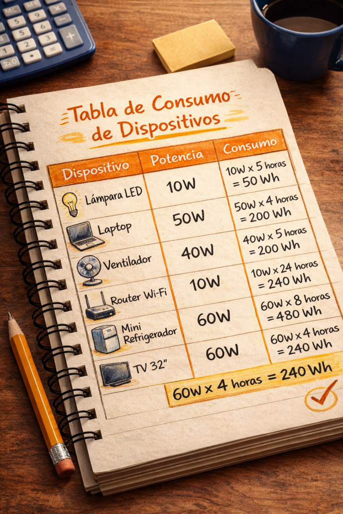 tabla de consumo de energía doméstica