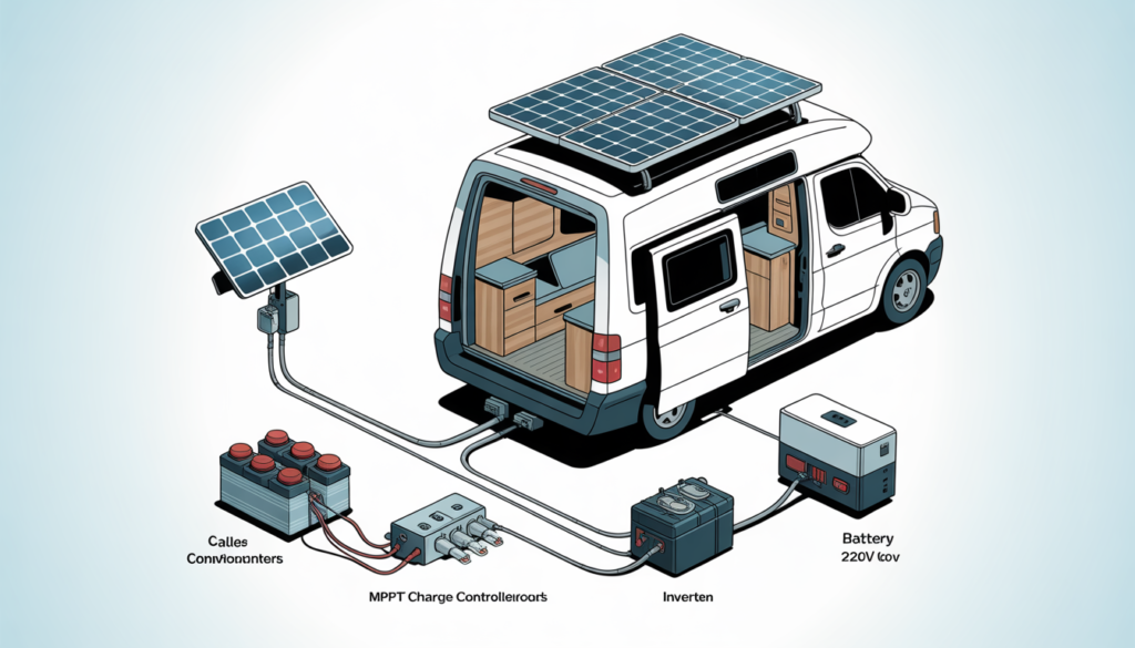 Cómo Elegir el Panel Solar Perfecto para tu Furgoneta Camper Componentes de un sistema solar para furgoneta