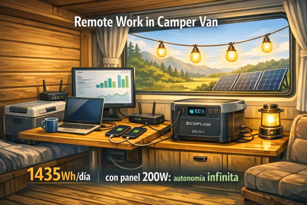 Calculadora de Autonomía: ¿Cuánto Durará tu Estación de Energía? Ejemplo 2: Teletrabajo en Furgoneta