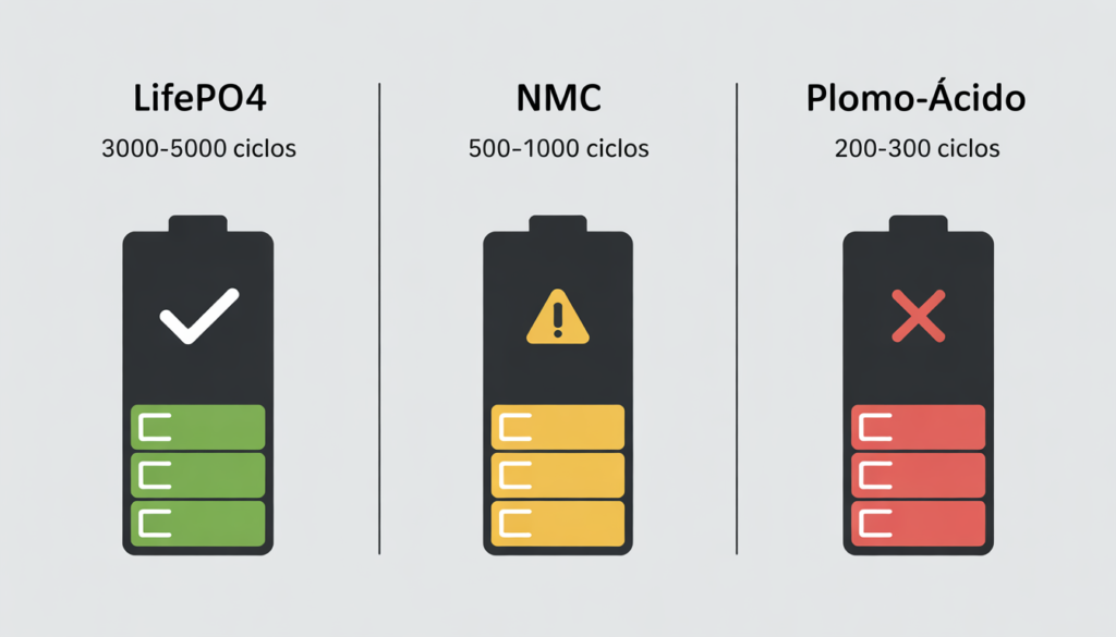  diferencias entre LiFePO4, NMC y Plomo-ácido.