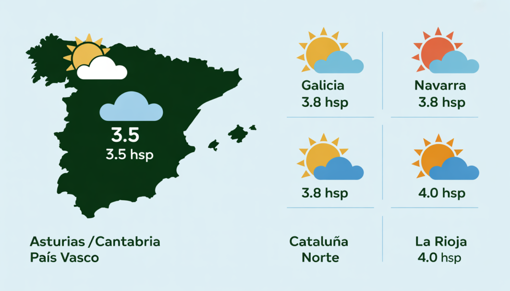 Mapa de Horas de Sol en España: Las Mejores Zonas para Energía Solar Top 5: Las Zonas Menos Soleadas